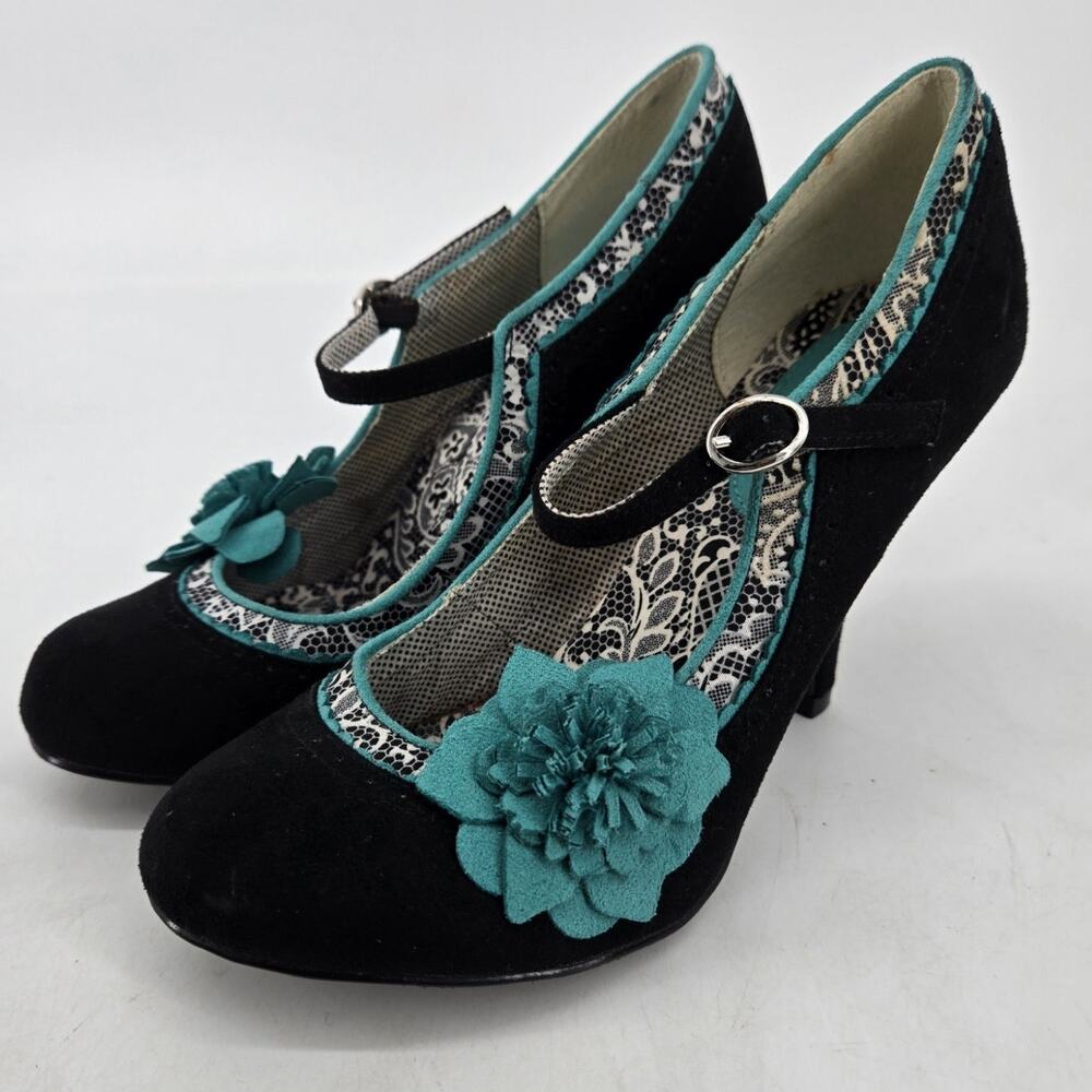 Ruby Shoo Poppy Rockabilly Mary John Flower Feminine Heel Shoe Pump Sz 38 US 7.5